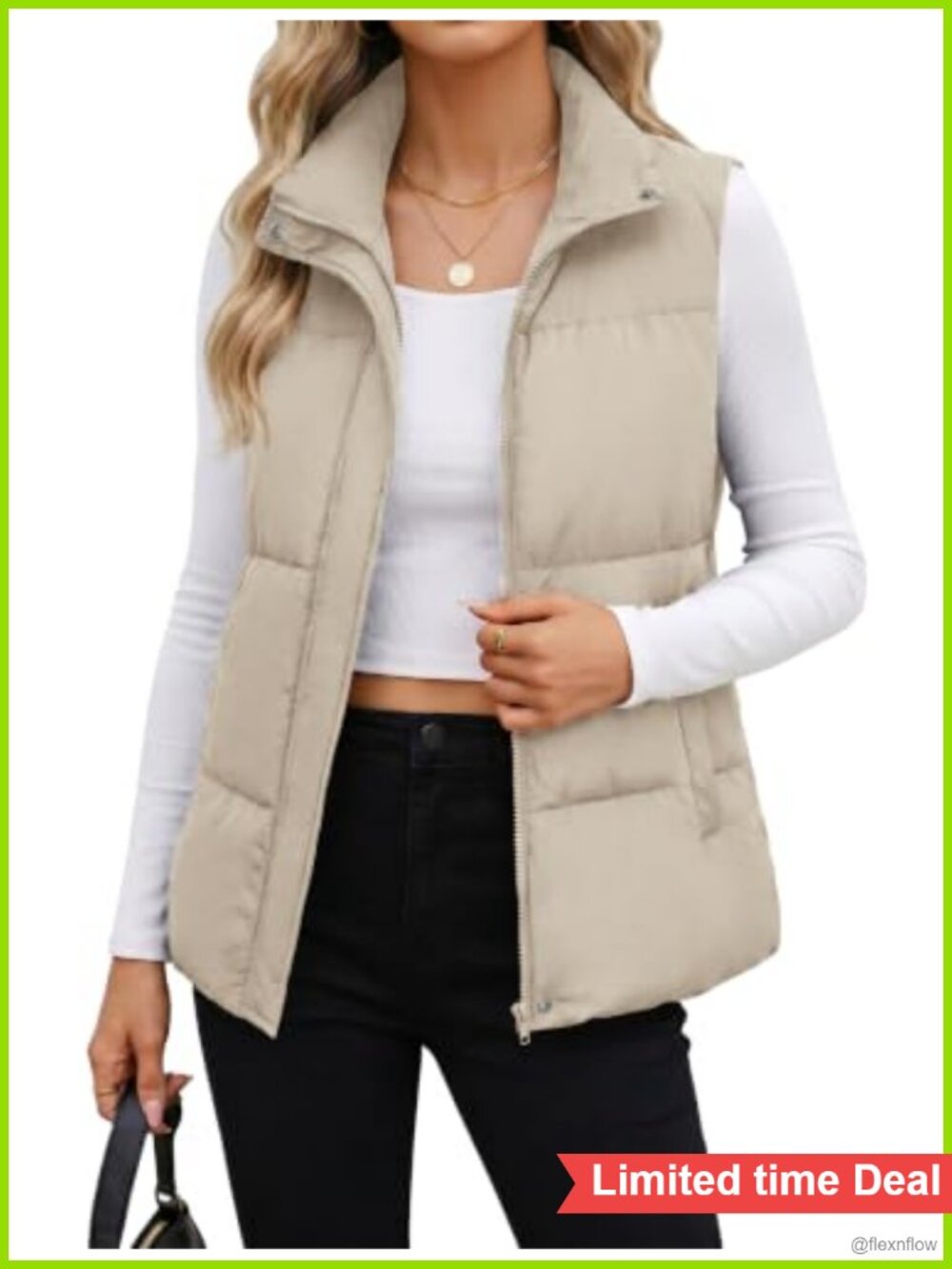 Lightweight Quilted Puffer Vest Sleeveless Stand Collar Zip Up Winter Outerwear